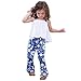 Produktbild QinMM Kleinkind Baby Kinder Mädchen Solid Off Schultergurt Tops + Floral Hosen Set Outfits Sommer Tuch Set 18 Mt-5 T (18M, Blau)