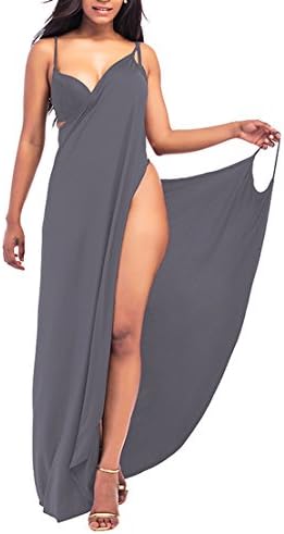 Hemkry Women's Spaghetti Strap Backless Swimsuit Cover Up Beach Dress Swimwear Beachwear Gray M