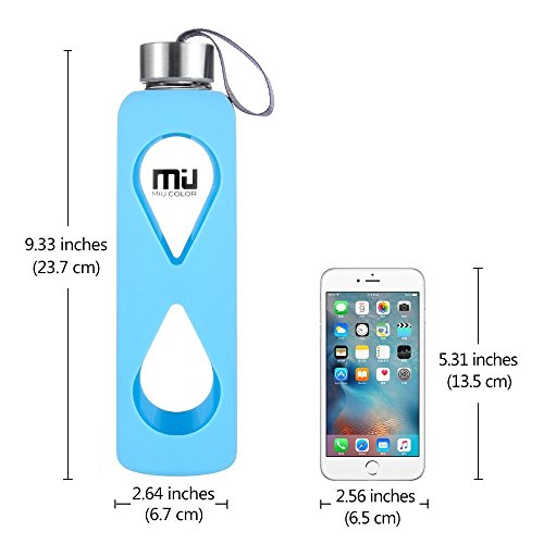 MIU COLOR® 550ml Glasflasche trinkflasche mit Silikonhülle BPA-frei (Hellblau) - 7