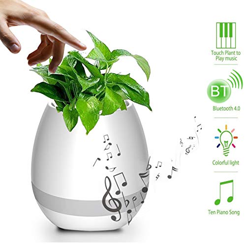 YONIS Pot De Fleur Connecté étanche Enceinte Bluetooth Tactile Sept Couleurs Blanc