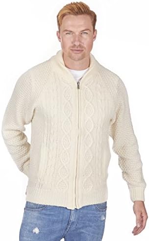 Mens Chunky Cardigan Knitted Warm Winter Thick Shawl Collar Cable Knit Zipper