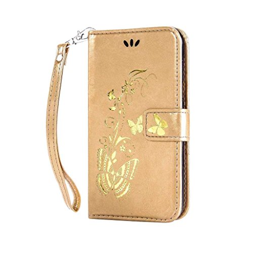Galaxy S6 Hülle Ledertasche [mit Frei Hartglas Displayschutzfolie], KKEIKO® Schutzhülle PU Leder Tasche Hülle Case für Samsung Galaxy S6, Wickelfalz Handyhülle mit Bändselloch Standfunktion Karteneinschub und Magnetverschluss, Kratzfeste Lederhülle Flip Wallet (Schmetterling #2) - 2