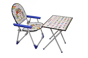 Digionics Particle Wood, Stainless Steel and Paper Multipurpose Kids Study Table Chair Toy Set (Plastic,Blue)