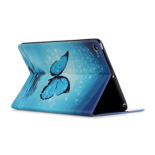 iPad Air 2 Hülle, Deenor Painting Cute and Stylish Fashionable Folding Folio Book Flip Stand Schutzhülle Hülle für Apple iPad Air2 iPad 6 generation + Free Gift Touching Pen/Stylus Pen + Screen Film Protector. blue butterfly - 5