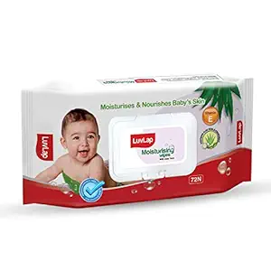 LuvLap Paraben Free wipes for baby skin with Aloe Vera, Fragrance Free, pH Balanced, Dermatologically Safe, Baby Wipes Rich in Vitamin E & chamomile extract, 72 Wipes With Lid Pack