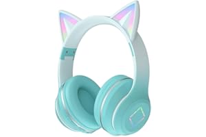 Usoun Słuchawki Bluetooth dla dzieci, światło LED, bezprzewodowe słuchawki z mikrofonem, karta TF, składane słuchawki nauszne Bluetooth, stereo, dla dzieci, chłopców, dziewcząt (zielony)