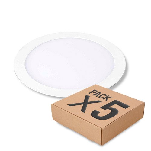 Ledbox LD1010350SP - Pack 5 Downlight LED Kramfor redondo plano, aluminio, color blanco, 18W (Blanco Frío - 6000K)