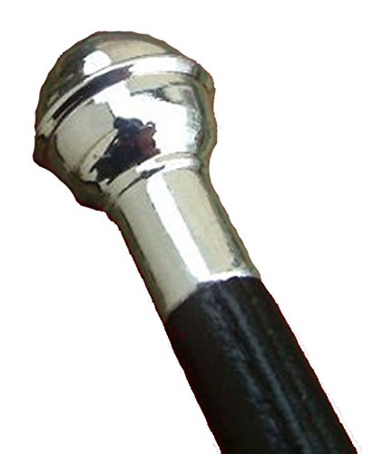 24-Black-Leather-Bound-Show-Cane-Silver-Coloured-Metal-Ball-End-and-Tip-Made-In-England-Fibreglass-Centre