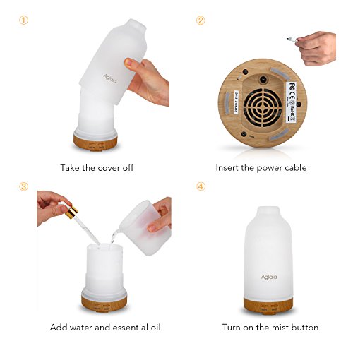 Aroma Diffuser Glas, Aiho Aglaia Aroma Diffusor Aromatherapie 100ml leise 35dB Ätherische Öl Ultraschall Luftbefeuchter Humidifier Duftzerstäuber, 7 LED Farbwechsel Licht, 2 Nebel Modus Verstellung, Wasserlos Auto off, für Spa Yoga Büro Schlafzimmer Konferenzraum (AD-G1) - 7