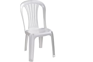 Solycarpa Silla Alta de Plástico Apilable Blanca sin Reposabrazos para Jardín, Terraza y Playa. Asiento Ergonómico de PVC, Cómodo, Resistente, Fácil de Transportar y Apilar para Catering.