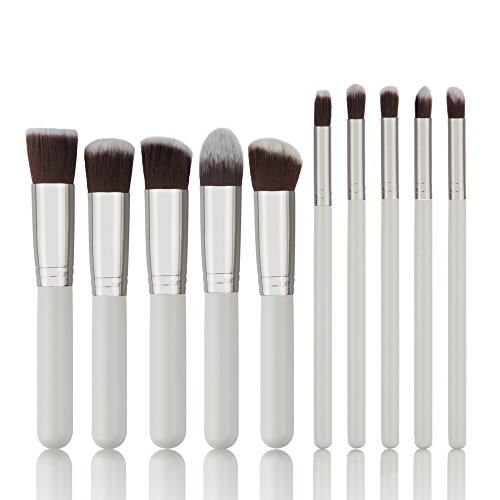 10 pc Kabuki Make-up-Pinsel-Silber und Weiß