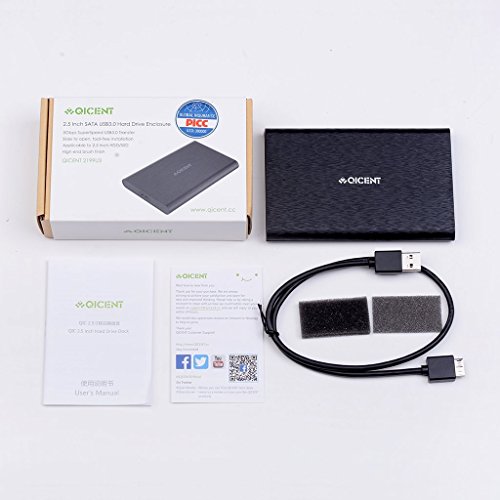 QICENT Festplatte Gehäuse USB 3.0 SATA Festplattengehäuse 2.5 Zoll ABS Kunststoff bewegliche Werkzeug Freie Festplattenlaufwerk case mit USB3.0 Kabel für 7mm 9.5mm HDD / SSD – eingebauter JMS578 Chipsatz Schwarz - 7