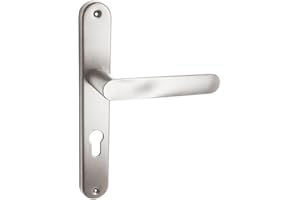 Domino Set de poignées de porte avec trou PZ Kit de poignées pour porte d’entrée, cave, couloir – Pour cylindre européen en aluminium robuste argenté universelle OVAL M9 PZ70