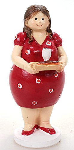 Dicke Frau Kellnerin 15 cm rot mit Tablett Mädchen Rubensfrau mollige Figur Fräulein