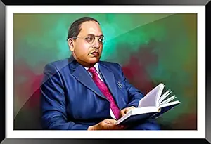 DBrush Dr. B.R. Ambedkar Artwork Framed Bhimrao Ambedkar Painting Baba Saheb Photo frames Modern Large For Office Home Decor Gift item Synthetic Wood Wall Hanging (Original Glass, 14 x 20 Inch)