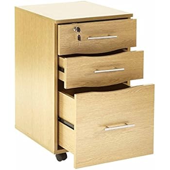 Rollcontainer Mobiler 3 Schubladen Rollschrank abschließbar aus Buche