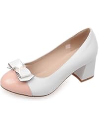 VogueZone009 Mujeres Dos tonos Puntera Redonda Cerrada Tacón ancho De salón con Lazos