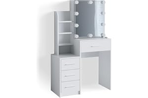 Vicco tavolo da toeletta Conrada, Bianco, 80 cm con illuminazione a LED