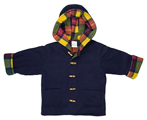 CozyBear DUF01 Navy and Tartan Duffle Coat - Size 1-2yrs