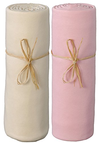 P'tit Basile - Lot of 2 cot bed jersey fitted sheets - 100% organic cotton - Off-white/ Pink - 60x120 cm - High quality combed cotton