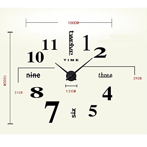 FAS1 Moderne DIY Große Wanduhr Big Armbanduhr Aufkleber 3D Aufkleber Spiegel Effekt Acryl Wanduhr Home Office Abnehmbarer Dekoration (Akku Nicht Enthalten) Schwarz - 5