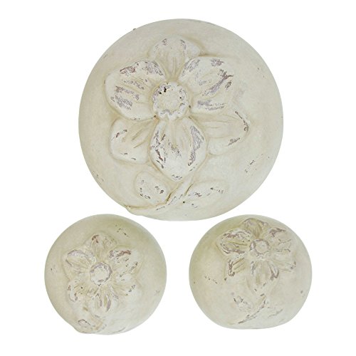 Frank Flechtwaren, 226454: Terracotta Deko-Kugeln 'Steinblüte' im 3er Set in Steingut-Optik mit Blütenmotiv (Maße: Ø 9cm, Ø 14cm)