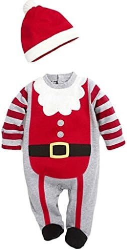 Bozhan Baby Boys Girls Christmas Santa Claus Long Sleeve Romper and Hat Outfit
