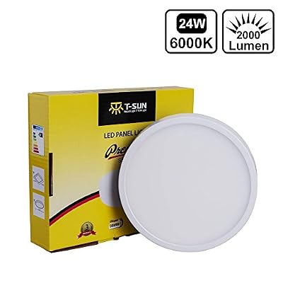 T-SUN Plafonnier LED 24W, Ø 177mm,6000K 2000LM, Surface Monté LED Panneau de Lumière, Parfait pour Plafond de Cuisine, Séjour, Chambre, Salon, Couloir, Eclairage Rond.