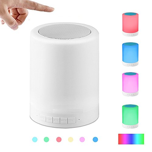 KOBWA Bluetooth Music Box Lautsprecher LED Nacht Lampe mit Schalter Berühren Behandeln Einstellbare Helligkeit Unterstützt TF-Karte LED Touch Sensor Tischlampe Farbwechsel Lampe