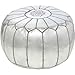 Unstuffed Moroccan Real Leather Pouf Ottoman, Footstool silver