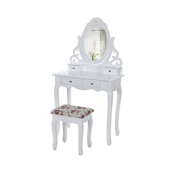 Songmics Princess Dressing Table Stool Set And 360 Degree Swiveling Mirror Makeup Desk 4 Drawers Vanity Furniture Easy To Assemble Bedroom White Rdt04w Best Dressing Tables