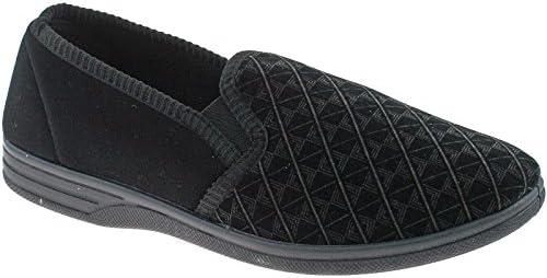 Mens Black Velour Twin Gusset Slipper - Kevin - Black - size UK Mens Size 7