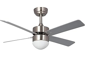 TECHBREY - Deckenventilator Lautlos Cygnus | DC-Motor für reduzierte Geräusche und Energieverbrauch | 6 Geschwindigkeiten & Fernbedienung | Air-Dual-Technologie Sommer/Winter, Silber, Holz