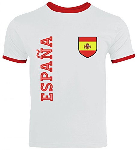 Spanien Spain Fußball WM Fanshirt Gruppen Herren Männer Ringer Trikot T-Shirt Fan Trikot Espana, Größe: S,White/Red