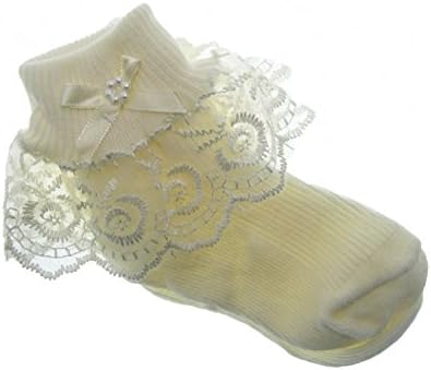 Baby Girls Frilly Lace Socks Christening Party Newborn -11 years White or Ivory Cream (UK 00 = 0-6 months, Ivory)