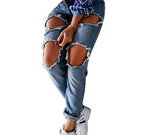 ZHRUI Joggers para Mujer Jeans Ajustados Pantalones elásticos Delgados Mallas de Yoga Pantalones Holgados Holgados Regulares Holgados Pantalones Deportivos Grandes, Casual Denim Ripped Mid Waist