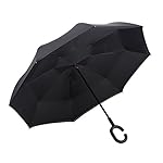 Parapluie Inversé Double Couche, Coupe du Vent Mains Libres, Betevie Créatif Parapluie Idéal pour Voyage et Voiture (Noir)