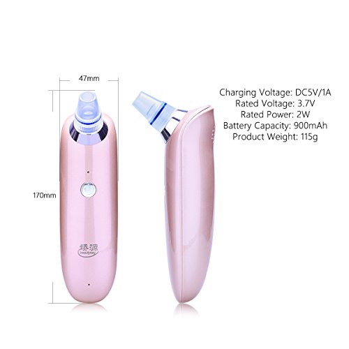 poren cleaner, Beautysay Chargeable 900mAh einstellbar 5 Düse Extraktionswerkzeug Hautpflege Vakuum Blackhead Remover(Rosen Gold) - 4