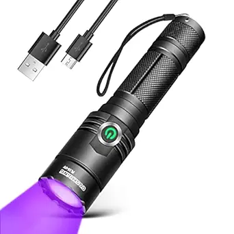 395nm UV Flashlight, COSMOING Upgrade Rechargeable Black Light, LED Ultraviolet Flashlight 18650 Battery IP65 Waterproof Pet Urine Detector for Dog Cat Stains, Scorpion, Bed Bug, Household