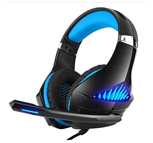 Preisvergleich Produktbild qwe Gaming-Kopfhörer, Lärmschutz-Computer-Kopfhörer mit Mikrofon, Mikrofon-Verbot mit einem Knopf, Verbot mit einem Knopf und Lautstärkeregelung,Blue