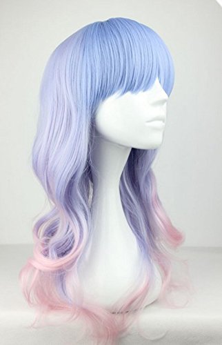 Beauty Smooth Hair Frauen Lang Wellig Harajuku Style Cosplay Peruecke (Hellblau/ Helles Lila/ Pink) NW20-2 - 3