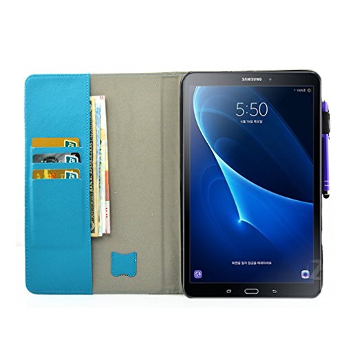 SZHTSWU® Schutzhülle für Samsung Galaxy Tab A 10.1 (2016) T580N T585N, Slim Fit Folio Case Zeichnung Drücken Bunte Muster PU Leder Tasche mit Weich TPU Silikon Innere Tablette Hülle Kunstleder Tasche Wallet Etui Lederhülle Schutzhülle Flip Schale Ledertasche mit Kartenfächern und Ständerfunktion für Samsung Galaxy Tab A (2016) T580N / T585N 25,54 cm (10,1 Zoll) Tablet-PC, Niedlich Eule - 3