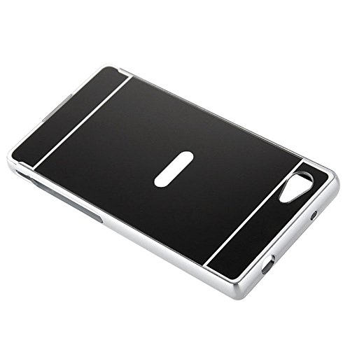 Vandot Premium Funda Aluminio para Sony Xperia M5 Bumper Case del Metal Ultra Thin Espejo Efecto  Fusion Mirror  Trasero Case Cover Protecci  n  Resistente a Ara  azos  y  Choque Absorcion  Carcasa caso - Negro