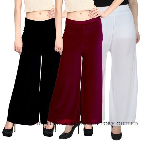 Rooliums WomenS Pack Of 3 Palazzo (Hrpalazzo3Bmw_Black, Maroon And White_Free Size) RS.409 (59.00% Off) - Amazon