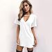 Produktbild LnLyin Damen Reine Farbe V Ausschnitt Hohlen Lose Kurzärmelige T Shirt Kleid Weiß XXXL