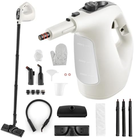 FANTASK Pulitore a vapore manuale 1500 W, serbatoio: 400 ml, temperatura: fino a 125 °C, tempo di riscaldamento: 1 min., pressione vapore: 2 bar, pulitore a vapore con 14 accessori e cavo di