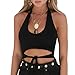 Produktbild Luckycat Damen Sport Tops Weste Mode Leibchen Ärmelloses T-Shirt Runden Hals Ärmellos Ernte Oben Damen Bauchfrei Crop Neckholder Sommer Tank Oberteile Vest Trägerlos Weste (L(AsianL=EUM), Schwarz 1)