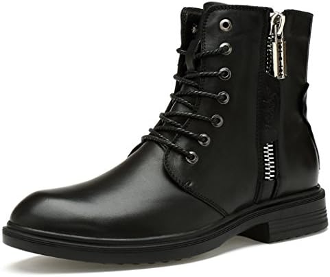 ZQ@QXAutumn and winter British high-top retro Plus cashmere warm men's Martin boots, Black shoes, 38