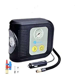 TIREWELL TW-7002 100 PSI Portable Tyre Inflator with Dial Gauge, Analog Tire Air Compressor Pump with LED Light and 3 Different Nozzles for Car, Bike, Motorcycle, RV, SUV and ATV (12V)