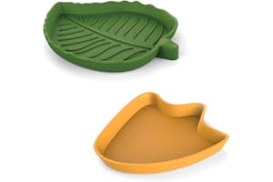 ACYDSR 2 Stück Reptilien Wasserschale, Futterschale, Blatt Futternapf, Fußabdruck Futternapf, Trinkschale, Für Schlange, Gecko, Landschildkröte (Grün und Gelb)